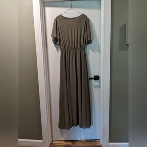 Olive green flowy maxi dress, bridesmaid dress, wedding guest dress